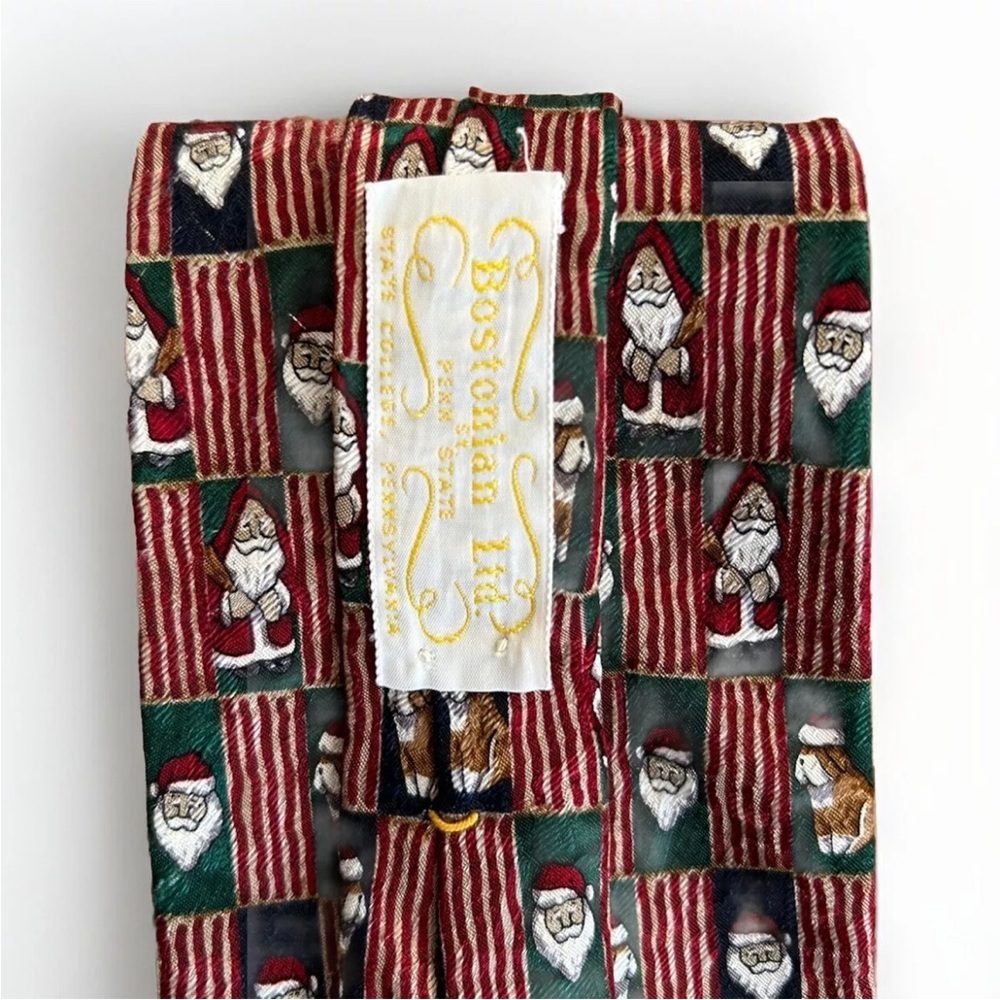 Mens Christmas/Holiday Silk Tie -Handmade Santa & Dog Bostonian Ltd Penn State - Picture 3 of 9